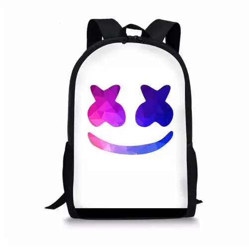 16 дюймов личность marshmello серии печати школьная сумка для подростка милые школьные детские рюкзак маска из полиэстера dj