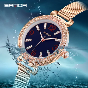 

Three At Wrist Watch Woman Fashion Diamond Scale Small Clock Dial Surface Waterproof Latest Fashion Milan Bring Quartz
