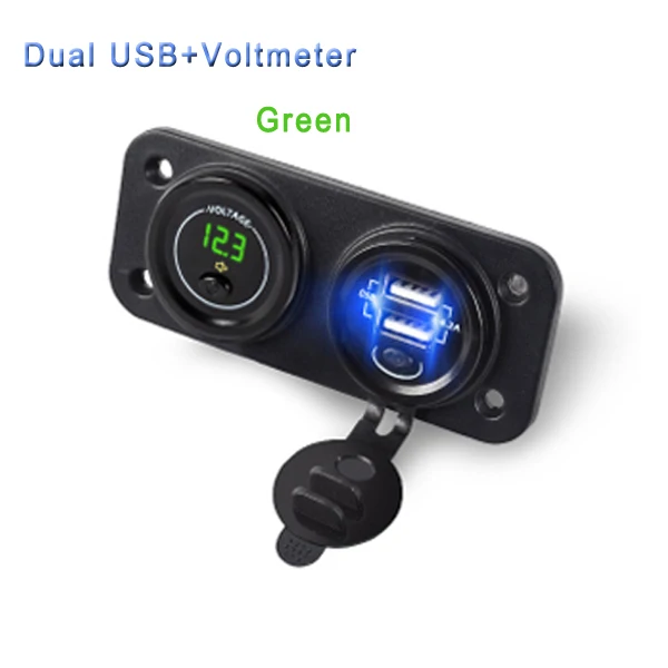 Обновление 12 V-24 V Dual USB Автомобильное зарядное устройство Зарядное устройство+ прикуриватель+ Вольтметр Автомобильный USB розетка с независимыми вкл/выкл 2,1+ 2.1A авто зарядное устройство для Зарядное устройство - Название цвета: USB Voltmeter Green