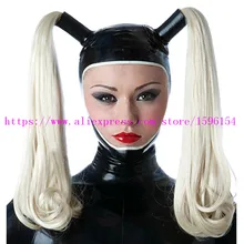 Черный сексуальный резиновый капюшон с поддельными волосами латексная маска для косплея открытый Fack настроить размер Горячая LM135