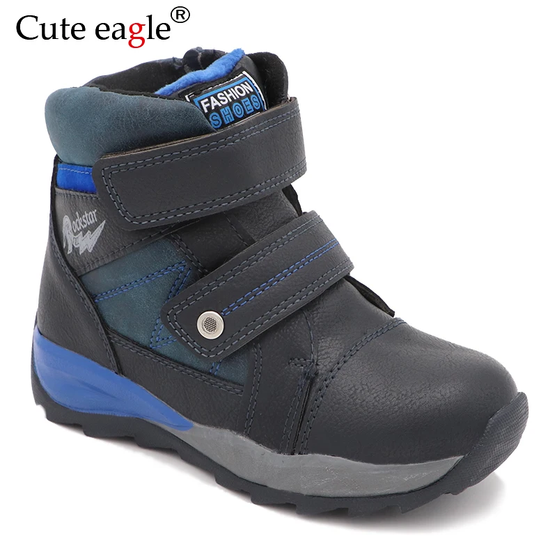 

Cute eagle New Waterproof Winter Snow Boots Boys Pu Leather Mid-Calf Child's Shoes Plush Rubber Winter Boots for Boys EU 27-32