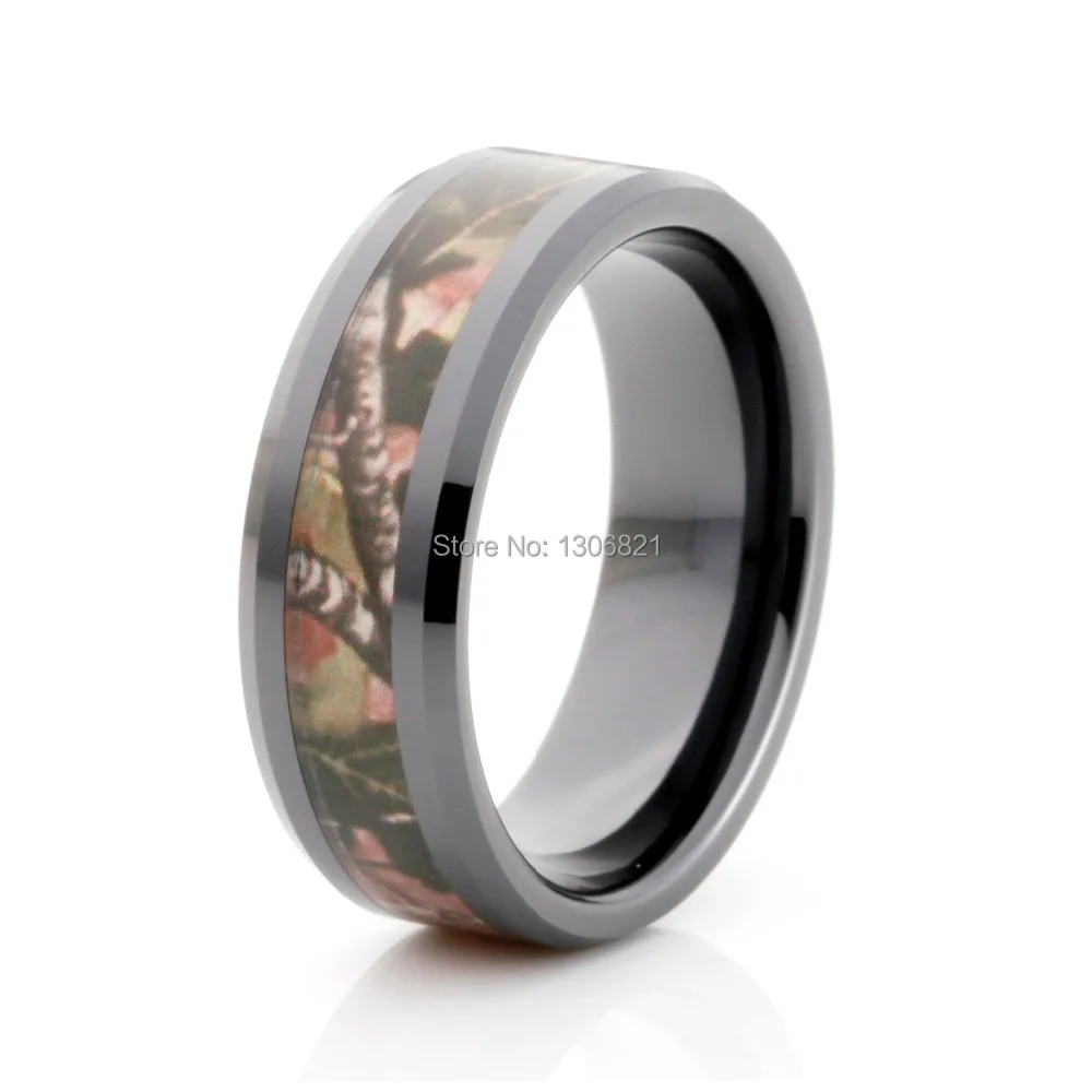

2014 very popualr black ceramic ring with tree camo inlay mens ceramic ring