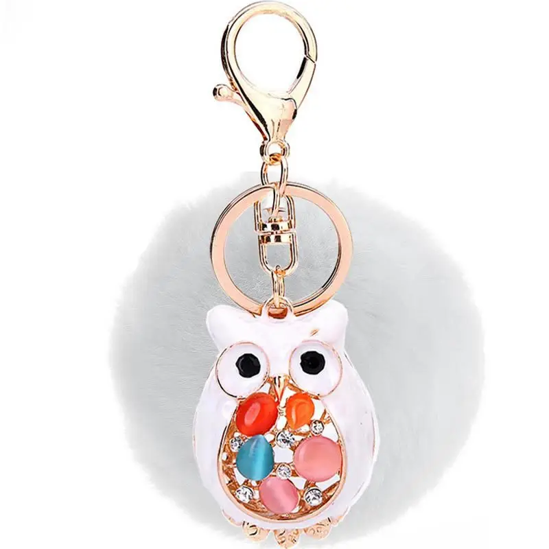 

2017 new trinket fake pompom keychain bunny keychains on bag rabbit fur Keychain fur pom pom charms for bags anime