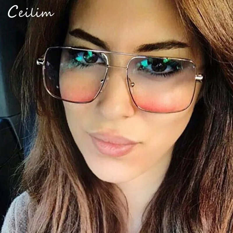 

New Oversized Square Sunglasses for Women 2019 Brand Transparent Sun Glasses Vintage Shades Ladies Clear Lens Eyewear