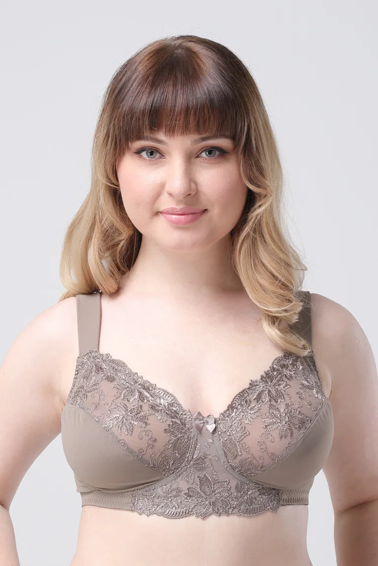 Godier Women Vest Bra Lace Non Foam Comfort Cotton Wire Free Plus Size Bra Brassiere F Cups Push