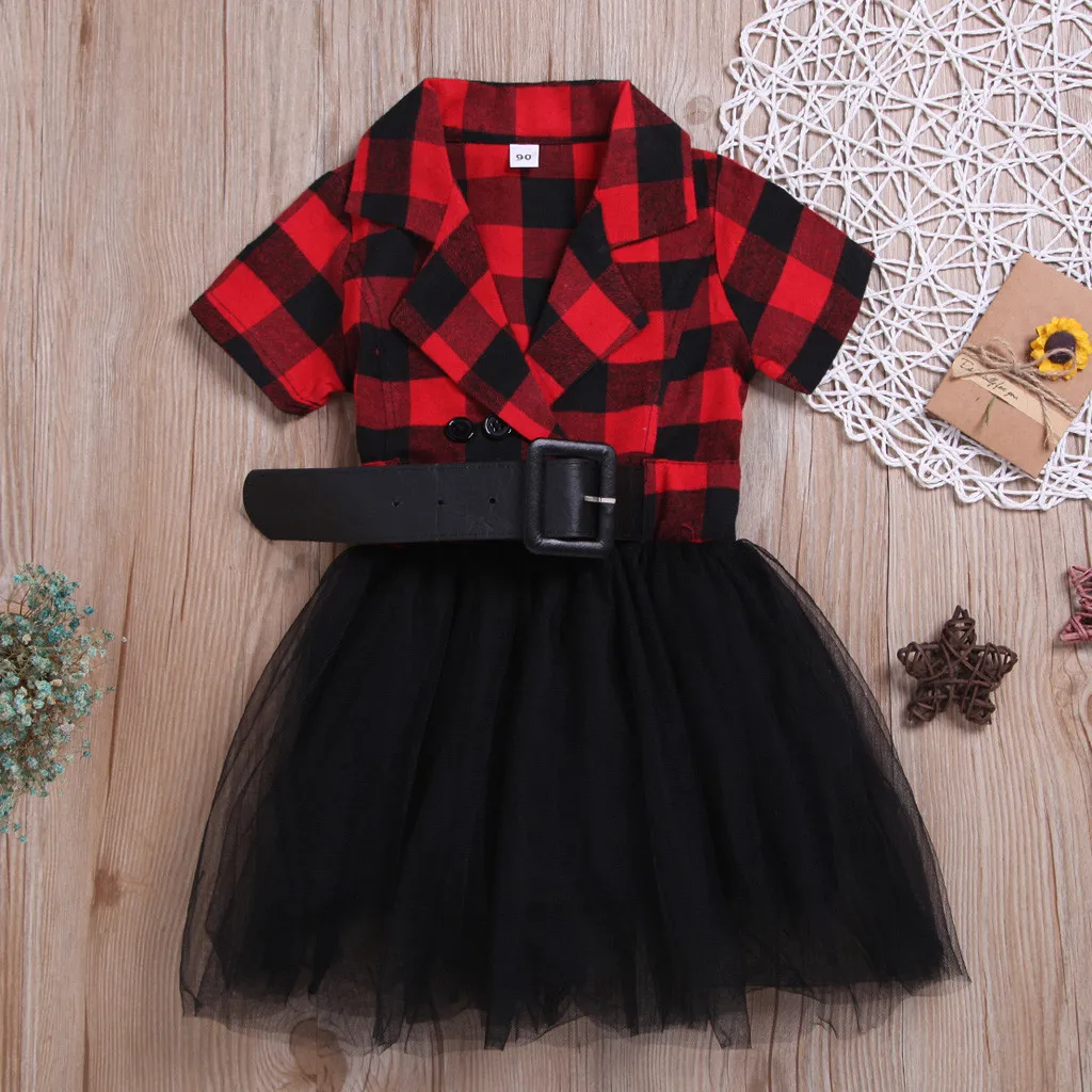 

W#4 2019 NEW Fashion Formal Toddler Kid Baby Girl Plaid Tulle Patchwork Sashes Casual Princess Party Sundress Dress Summer Hot