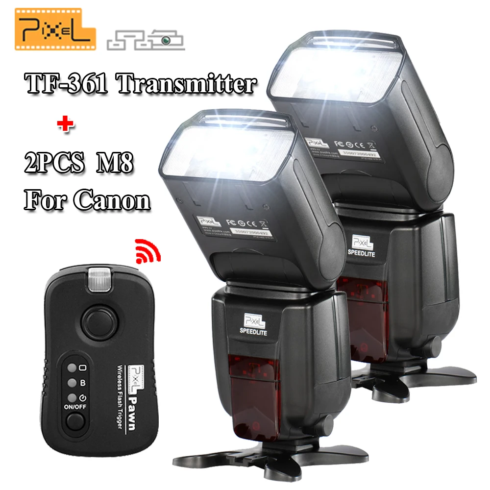 

2PCS Pixel M8 Flash Speedlite & TF-361 Flash Trigger Transmitter For Canon Hot shoe flash Shutter remote 700D 750D 760D 650D