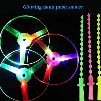

Kids Outdoor Flying Fairytale Plastic Toys Luminous Bamboo Poles Hand Push Flying Saucer Flying Discs With Lights
