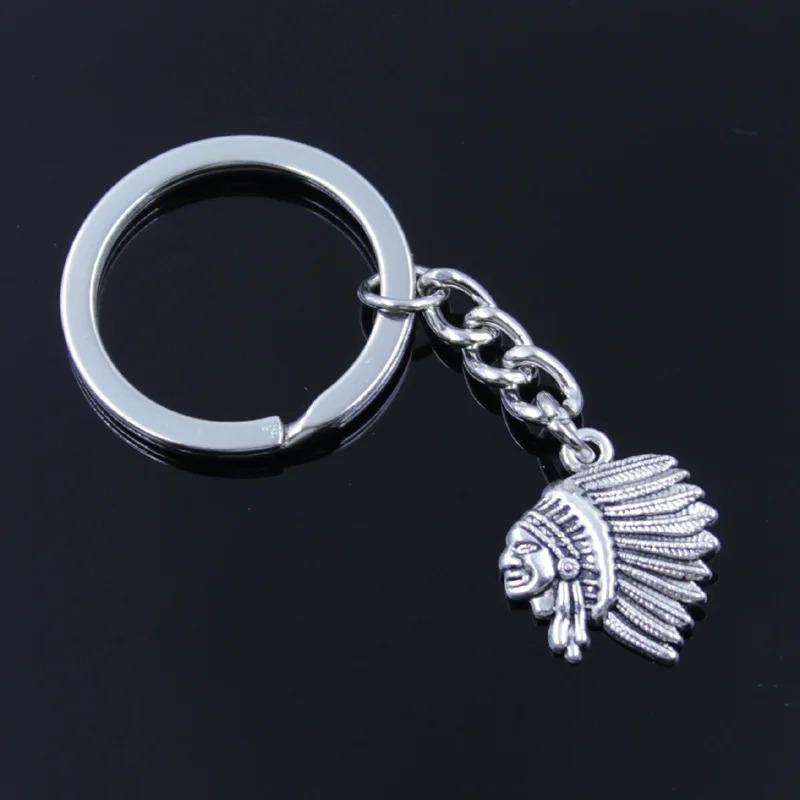 

new fashion men 30mm keychain DIY metal holder chain vintage indian chief head 21x18mm silver pendant car Keychain Gift
