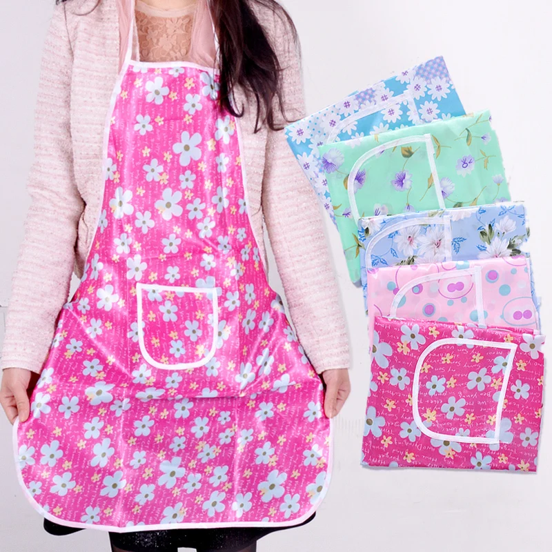 

New Fashion Print Waterproof Apron Satin Anti-oil Kitchen Cooking Aprons KC C794