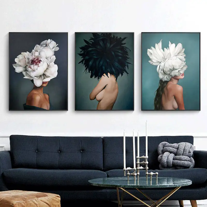 

Modern minimalist sexy girl feather characters abstract posters and prints wall art canvas painting living room decoration