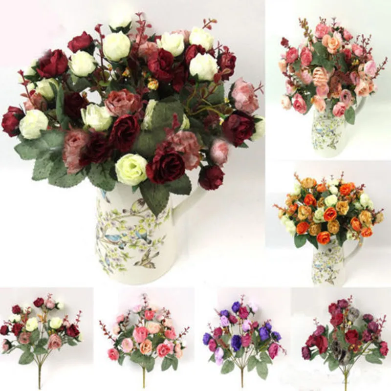 Fashion 2 Bouquet 48 Head Artifical Rose Silk Flower Bouquet Home Wedding Decor New Home