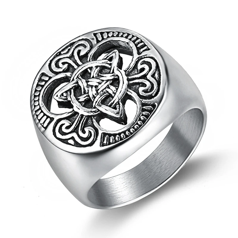 Cool fashion viking jewelry Mens Celtic Knot Signet Rings Round Vintage Stainless Steel Ring for Biker (1)