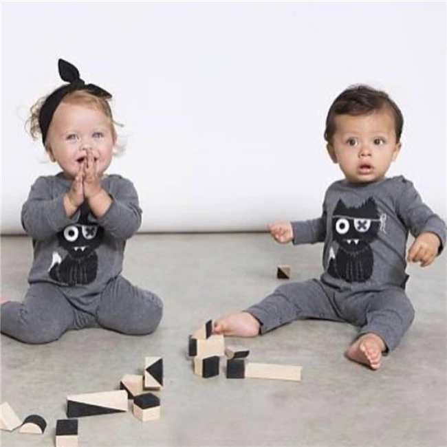 

2019 Hot sale Baby Boy Clothes Set Fashion Cotton Long-sleeved Little Monster Newborn Toddler Romper Baby Girl Clothing Set