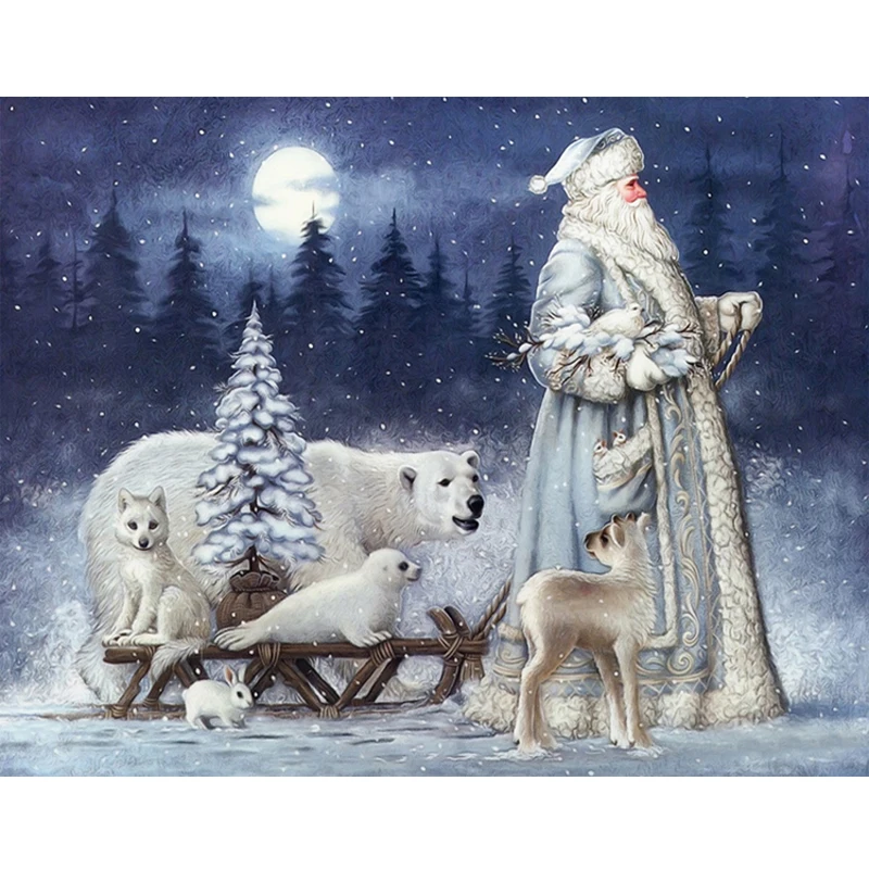 Diamond embroidery 5D Landscape round rhinestone christmas man and bear diamond mosaic pattern cross stitch handmade home decor | Дом и сад