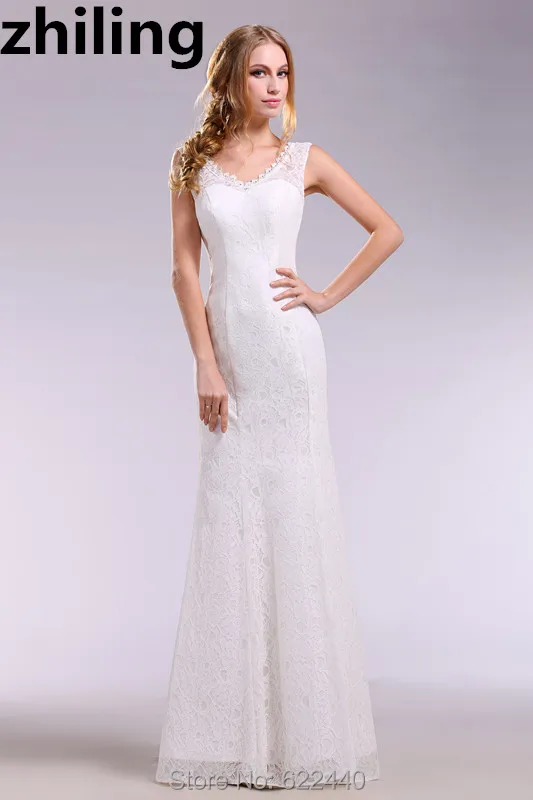 

Simple Lace Wedding Dresses Mermaid Floor Length Boho Bridal Wedding Gown V-neck Bride Dress Custom-made