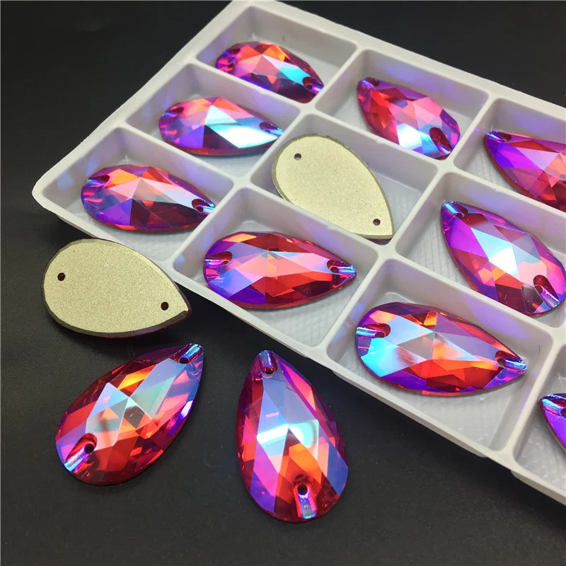 

TopStone 3230 Lt Siam AB K9 Glass Crystal Drop Sew-on Stone Flatback Teardrop Sewing Crystal Rhinestone DIy Dress Clothing