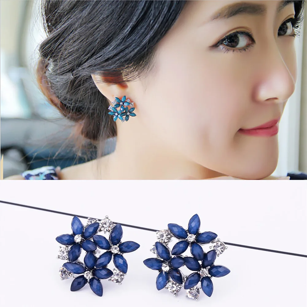 

FAMSHIN new fashion 3 color flower earrings red blue black crystal earrings for women jewelry
