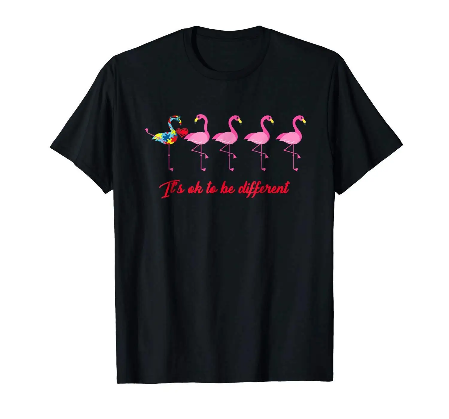 It's Ok to be different authism Awareness забавная черная футболка с фламинго героями