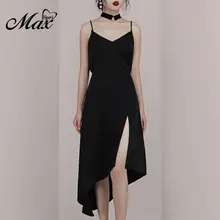 Max Spri 2019 New Sexy Spaghetti Straps V Neckline Slit Asymmetrical Hemline Party Little Black Dress Midi Max Spri 2019 New Sexy Spaghetti Straps V Neckline Slit Asymmetrical Hemline Party Little Black Dress Midi
