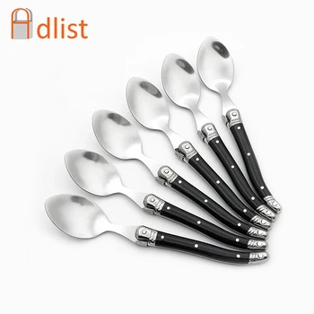 

Stainless Steel Dinner Spoon Cutlery Black Long Handle Service Stirring Spoons Soup Rice Scoop Public Dinnerware Large Spoon