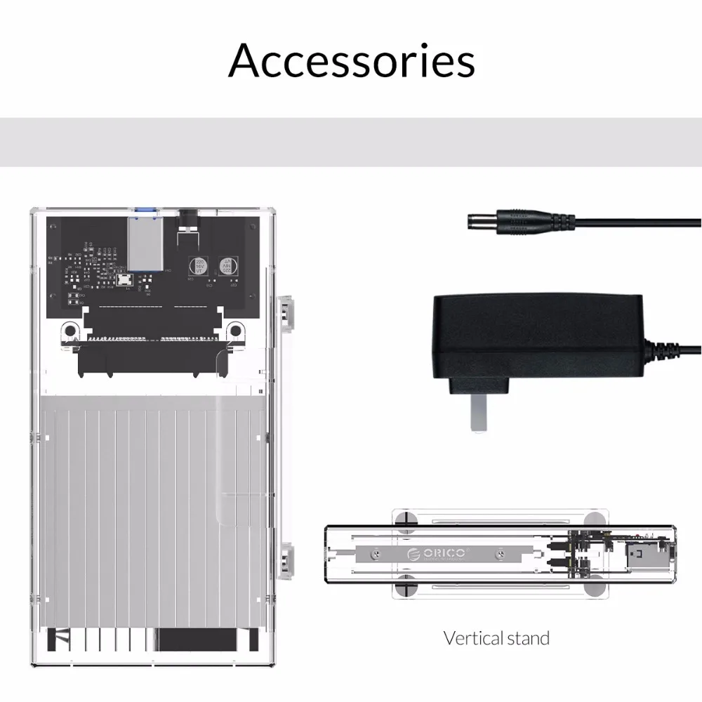 ORICO 2,5 дюйма Прозрачный USB3.0 type-B USB порт Блок питания жесткий диск корпус с подставкой SATA3.0 выход HHD/SSD чехол