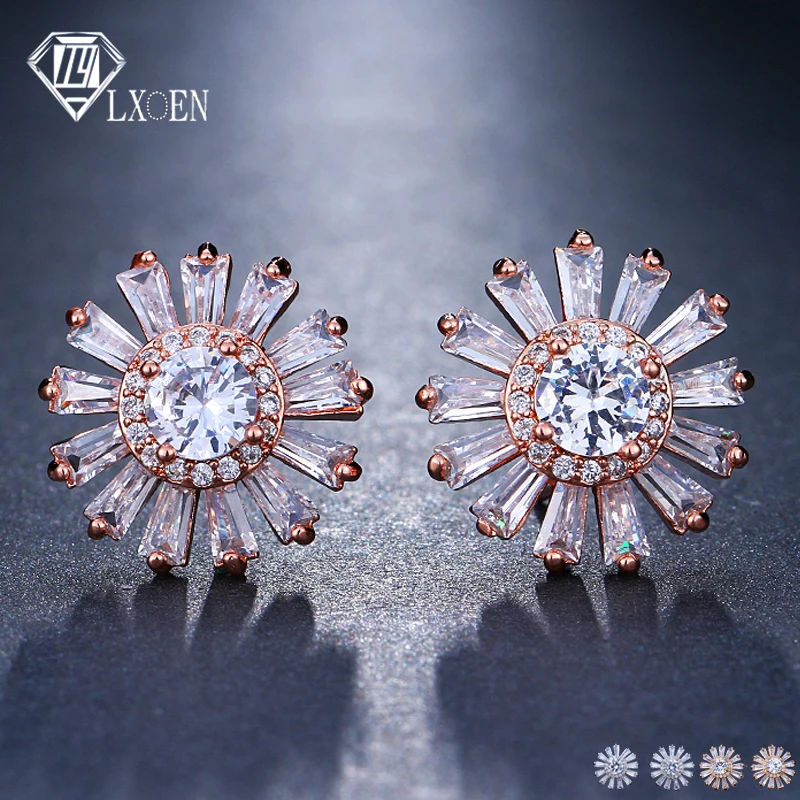 LXOEN цветочные круглые хрустальные серьги-гвоздики для женщин с серебряными мелкими заклепками подарочный набор украшений для ушей brinco bijoux