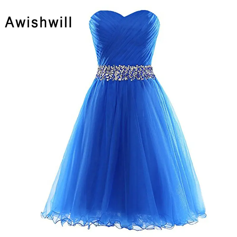 Cheap Graduation Dress Sexy Royal Blue Short Dresses Beadings Tulle Graduation Party