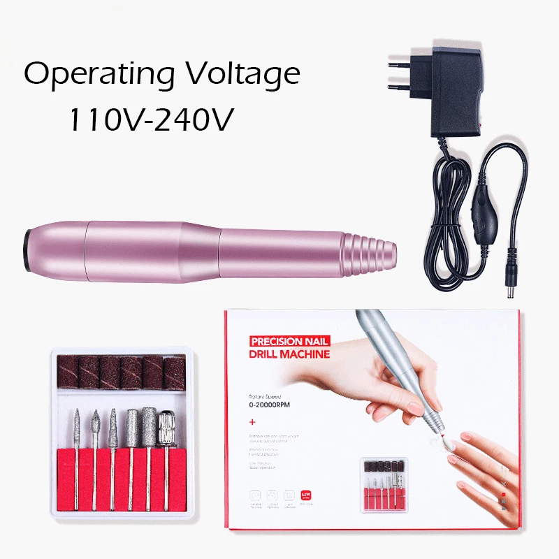

20000PRM 6 Bits Universal Plug Nail Drill Machine Electric Pen File Manicure Nail Art Granding Kit Gel Polish Remover Tools