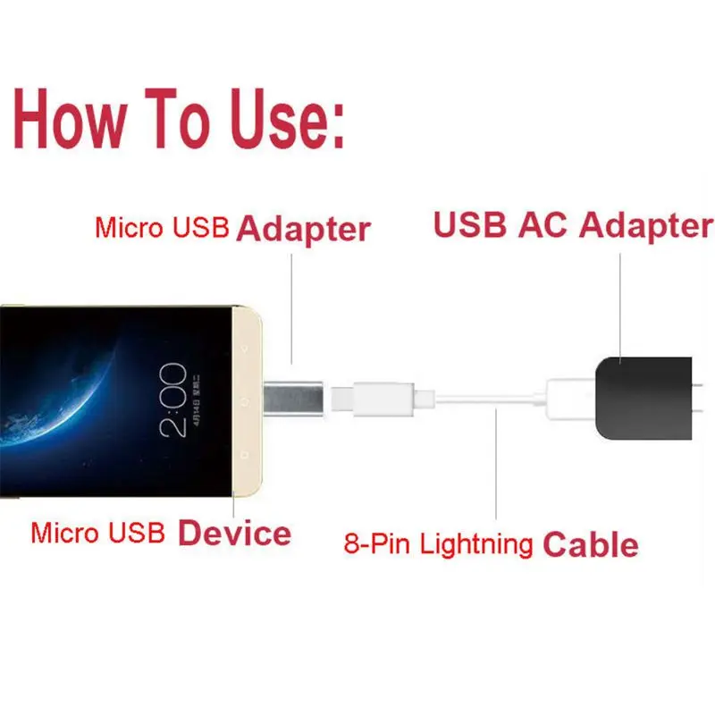 Адаптер-переходник для samsung Xiaomi Lightning 8 Pin Female to Micro USB Male