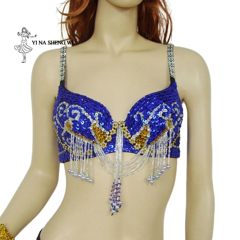 Belly Dance Bra Belly Dance Accessories Hanging Colorful Beads Bra for Women Belly Dancing Tops Sequins Beaded Dance Bra Belly