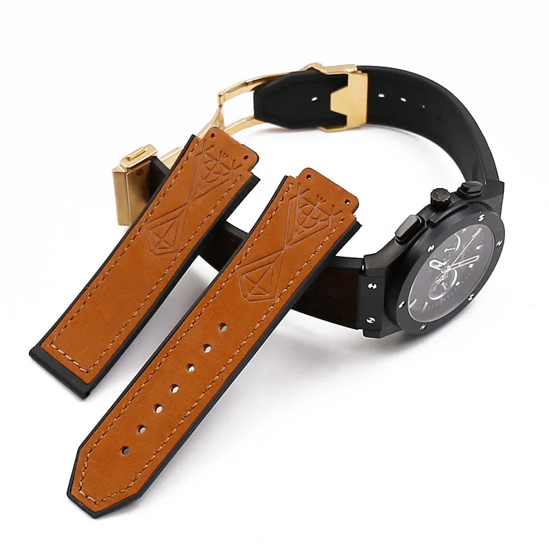 Rubber strap men's watch accessories crazy cowhide strap19mmx25mm for Hublot big bang series sports waterproof watch belt female Rubber strap men's watch accessories crazy cowhide strap19mmx25mm for Hublot big bang series sports waterproof watch belt female