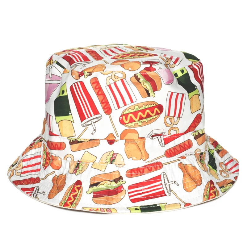 

Fashion Flat Bucket Hat Men Women 3D Printed Fast Food Bob Beach Hip Hop sombrero pescador Panama Girls