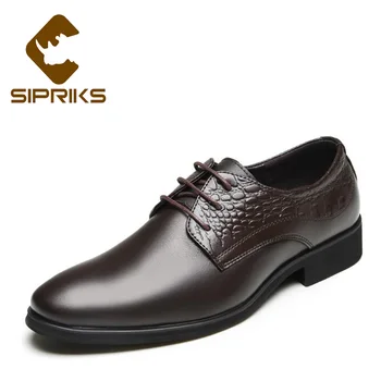 

Sipriks Tan Leather Dress Shoes For Men Fashion Genuine Leather Black Business Office Work Shoes European Mens Wedding Shoes New