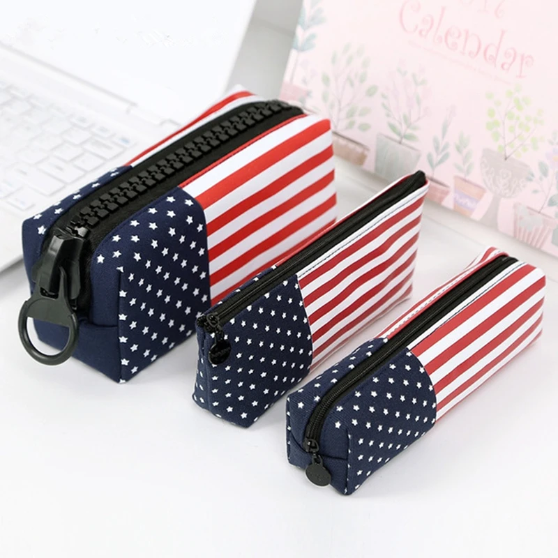 Flag Pencil Case Britain France American Pu Leather Pen Bag Stationery