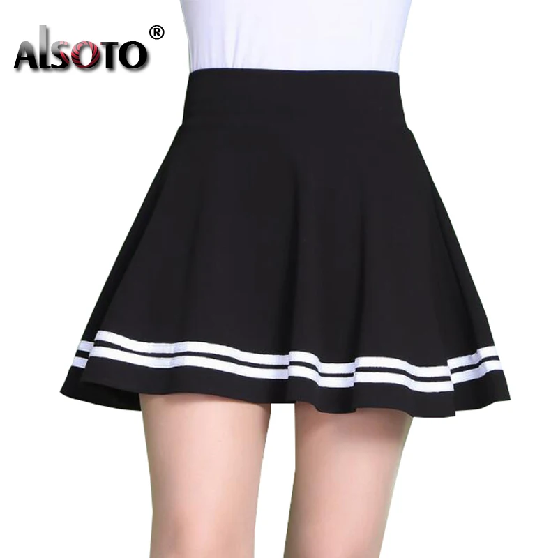 ALSOTO Fashion Summer Style Women Skirt Solid Color Sexy High Waist Pleated Skirt black Korean Version Mini A-line Saia ALSOTO Fashion Summer Style Women Skirt Solid Color Sexy High Waist Pleated Skirt black Korean Version Mini A-line Saia