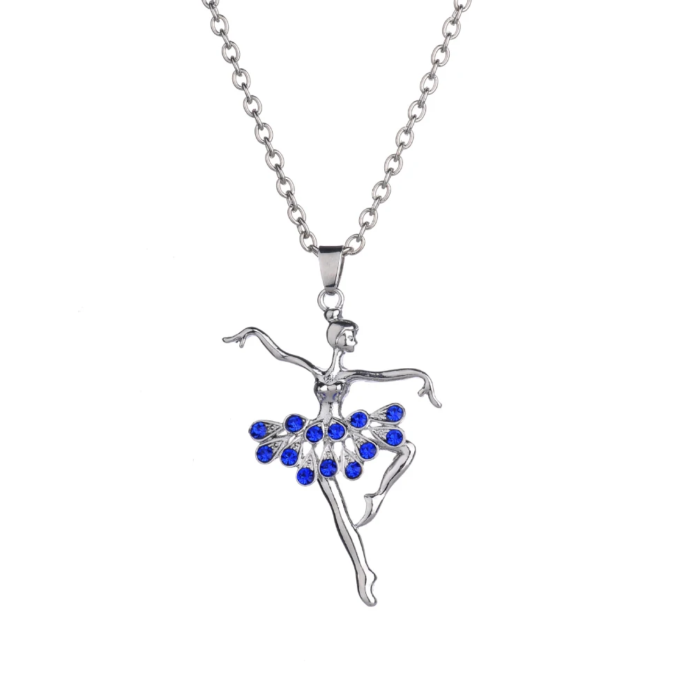 Мода леди кулон «Балерина» Ожерелье Стразы Шарм ювелирные изделия кулон «Балерина» Очаровательное ожерелье подарок на Рождество - Окраска металла: Sapphire Blue