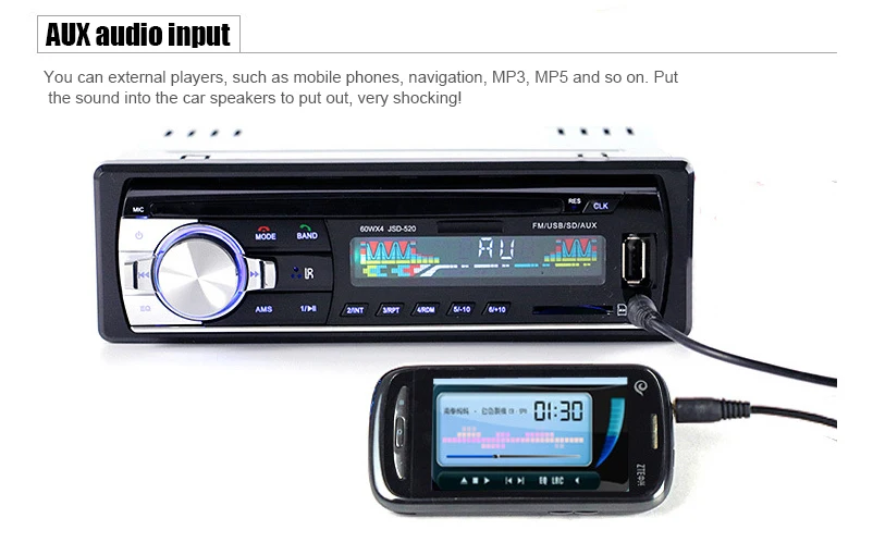 Разъем iso автомобиль радио стерео проигрыватель Bluetooth телефона AUX-IN MP3 FM/USB/1Din/пульт дистанционного управления 12 V автомобильный аудио JSD520 передача УКВ-стереосигналов