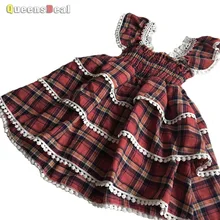 MERI AMMI/детская одежда для девочек, многослойное платье, кружевное платье-пачка принцессы в клетку с рукавами-цветами для маленьких девочек 2-10 лет, J515