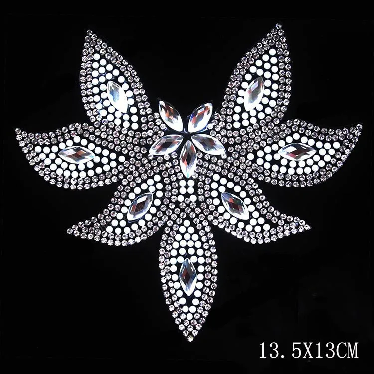 Luxury bright rhinestones flower hotfix rhinestones motif heat transfer