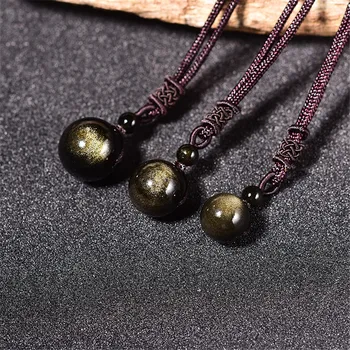 

Natural Golden Obsidian Transfer Luck Bead Pendant Men and Women's Fashion Crystal Ball Necklace Pendulum Jewelry Gift Dropping