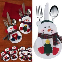 8pcs/set Xmas Decoration Nonwoven Fabric Snowman Kitchen Tableware Holder Pocket Christmas Decoration Supplies
