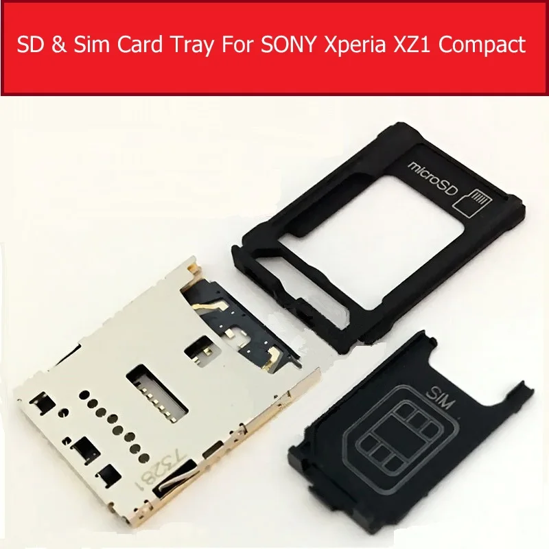 

Single Daul Sim Card Tray For Sony Xperia XZ1 Compact G8441 SIM Card Tray + SD Card Socket Reader Slot Holder Replacement