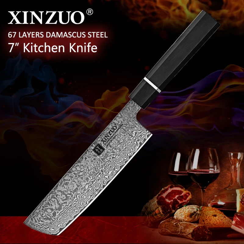 

XINZUO 7" inch Japanese Kitchen Knives Damascus Steel Slicing Knife Very Sharp Slicing Utility Knives Tool High Quality Handle