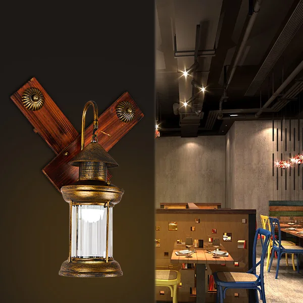 

Vintage retro bronze iron lantern Kerosene wall lamp E27 for hallway Bathroom bar Vanity night Lights fixture sconce bedroom