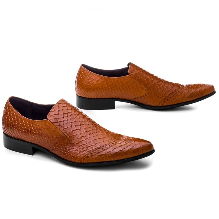 Large Size EUR45 Fashion Serpentine Formal Mens Dress Shoes Genuine Leather Business Shoes Male Wedding Groom
