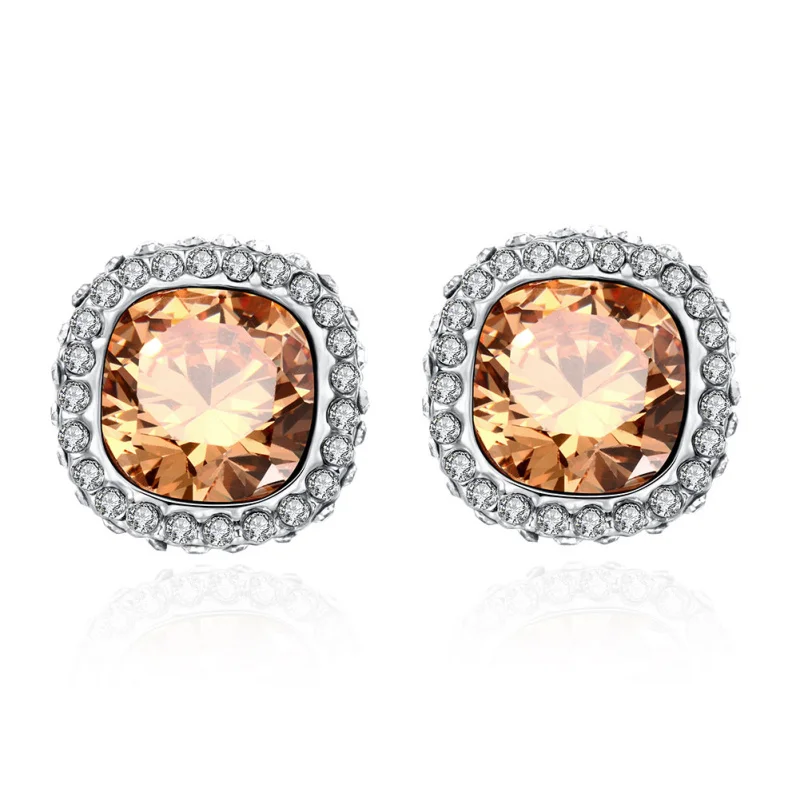 

Delicate Gift fashion jewelry Champagne and white crystal Silver Stud earrings for women E2161