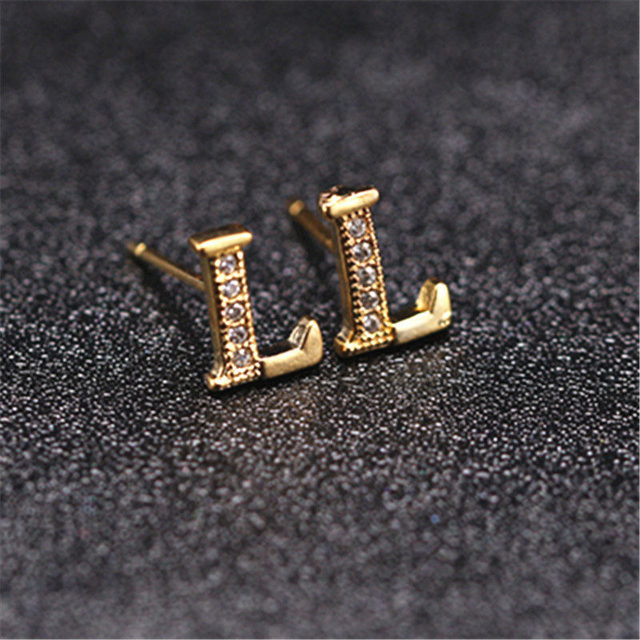 Letter Stud Earrings for Women Alphabet Gold Initial Earring Rhinestone Jewelry Small Earrings Letters Brinco Pendientes