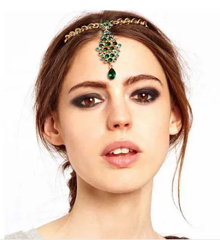 Beauty-Emily Ближний Восток мусульманская Невеста волос головной убор алмаз Индия Семья украшения для свадьбы свадебные аксессуары - Цвет: Зеленый