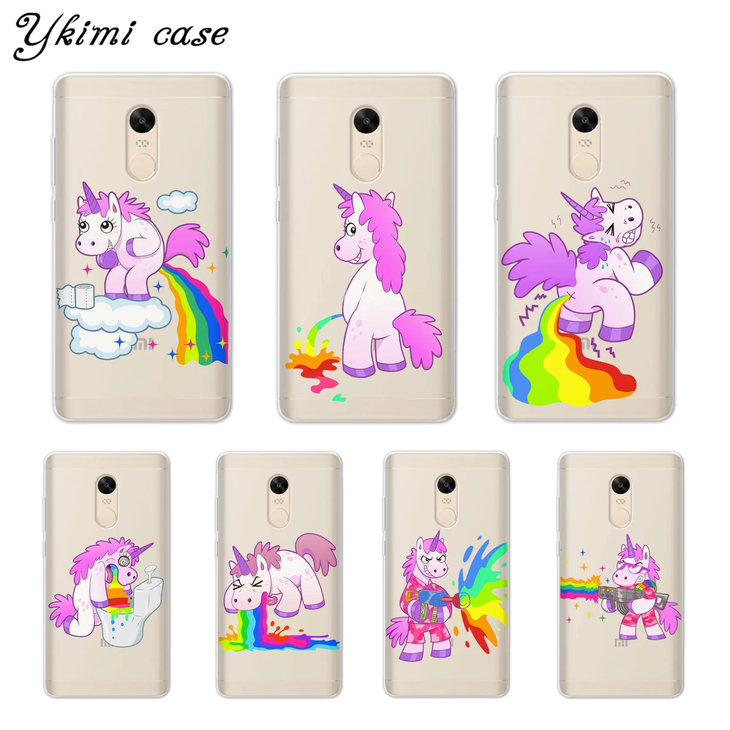 

Ykimi Case Cute Rainbow Unicorn Cover For Xiaomi Redmi 4x 4a 5 Plus 5a 6 Pro Note 4x 5 Pro 5a Case Transparent Soft TPU Silicone